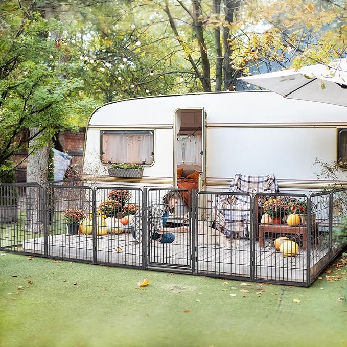 Dog Playpen with Extra Large Door Dog Fence Outdoor for Yard Indoor Dog Pen 40inch 20 Panels Dog Pens Outside Anti-Rust Pet Fence Portable Dog Fence for RV Camping Yard