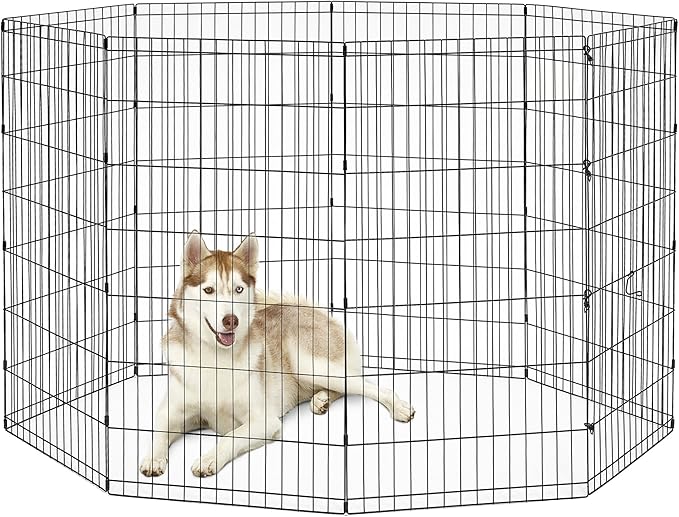 New World Dog Exercise Pen & Playpen, 24" W x 48" H, No Door, Black