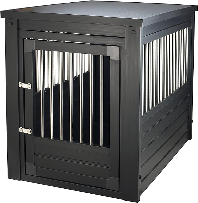 New Age Pet ECOFLEX Dog Crate End Table - Furniture-Style Pet Crate for Crate Trained Dogs - Stainless Steel Tubing & a Latched Closure - 10 Year Manufacturer's Warranty, Large, Black