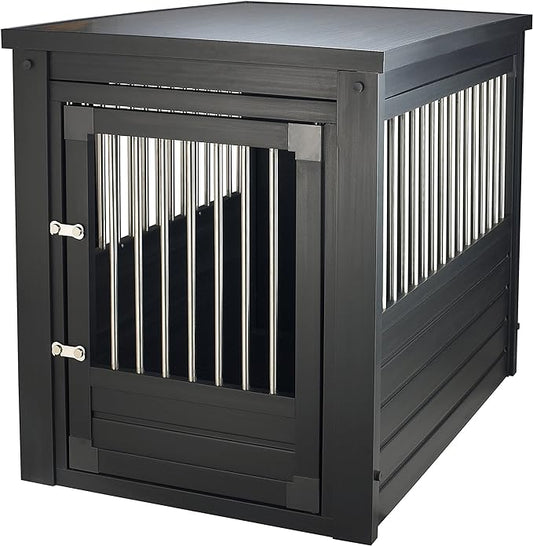 New Age Pet ECOFLEX Dog Crate End Table - Furniture-Style Pet Crate for Crate Trained Dogs - Stainless Steel Tubing & a Latched Closure - 10 Year Manufacturer's Warranty, Large, Black
