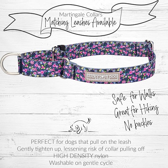 Lucky Love Dog Martingale Collar, Premium No Slip Collar for Large Dogs, Flower Martingale Collar for Girl Dogs, Great for Whippets, Greyhounds, and More (Primrose, Large)
