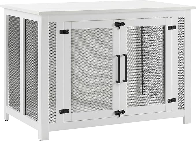 Crosley Furniture Dane Credenza Console Table Dog Crate Kennel for Pets, White