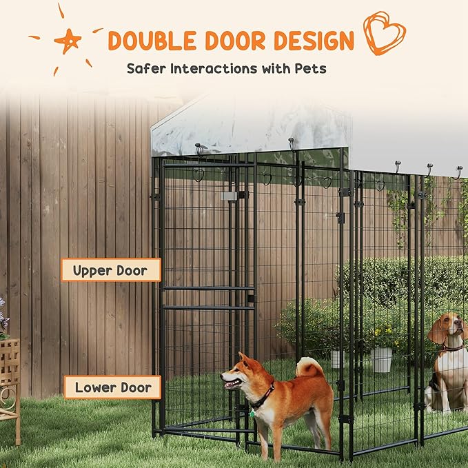 PawHut 7.8' x 6' Dog Kennel Outdoor with Waterproof Cover, Dog Playpen for Extra Large Dogs with Two Part Door Design, Silver