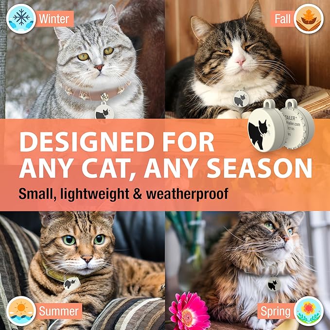 Cat Tracker - Small and Lightweight Waterproof Bluetooth Pet Collar Attachment, 328 Foot Range, Replaceable 6 Month Battery Life, Android/Apple iOS Compatible