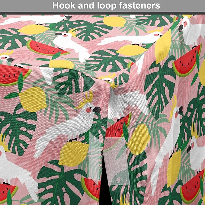 Ambesonne Summer Dog Crate Cover, Cockatoo Parrot in Exotic Forest Watermelon Slices Monstera Lemons Pattern, Easy to Use Pet Kennel Cover for Cats & Medium Dogs, 24 Inch, Rose and Multicolor