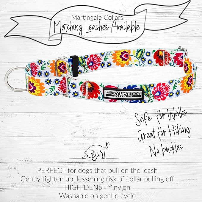 Lucky Love Dog Martingale Dog Collar - Adjustable, No-Slip, Durable, & Soft Webbing Dog Collar for Male and Female Dogs Ideal for Training & Walking - Stylish Ladybird Pattern, Small Size