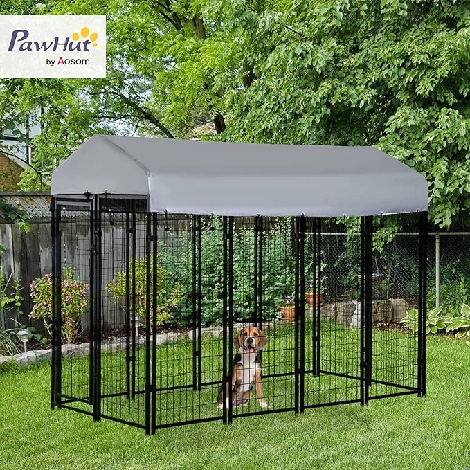 PawHut 8' x 4' x 6' Dog Kennel Outside, Dog Playpen Exercise Pen with Lockable Door, Water-Resistant Canopy, for Medium and Large Puppies
