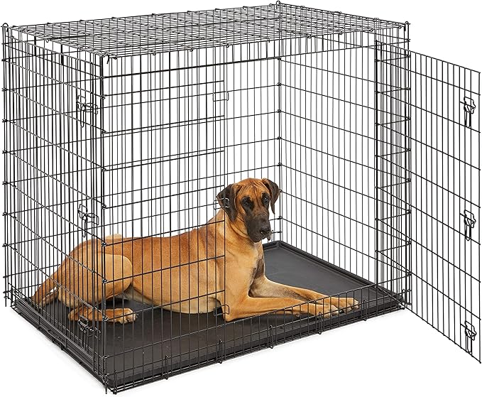 Midwest Homes for Pets Ginormous Double Door 54-Inch Dog Crate for XXL Dogs Breeds; Great Dane, Mastiff, St. Bernard, Drop Pin Assembly Requires Two People; Divider Panel Not Included; Black: SL54DD
