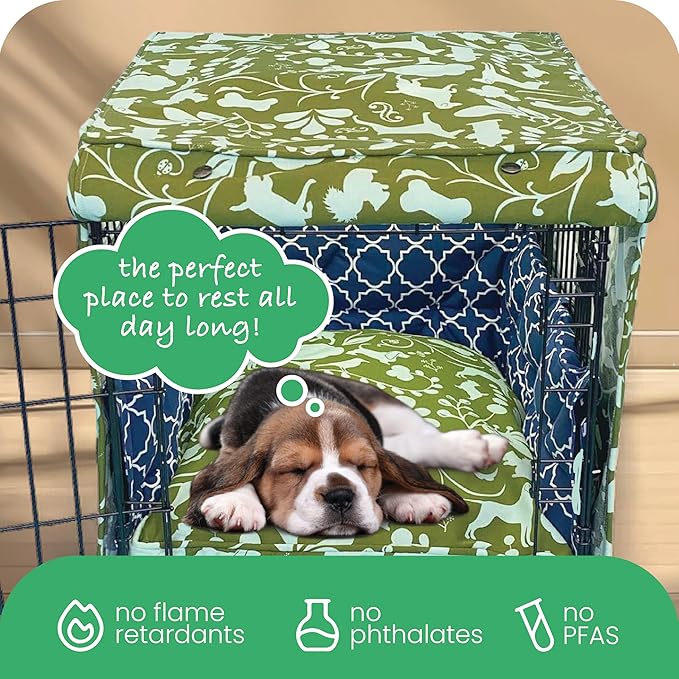 Molly Mutt Amarillo by Morning Dog Crate Cover, 100% Cotton Canvas Cover with 2 Roll-Up Panels, Ideal for Dog or Cat Crate, Durable, Washable, and Free of Harmful Chemicals, 42" x 28" x 31"