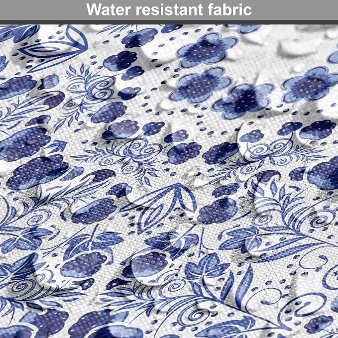 Lunarable Traditional Dog Crate Cover, Circular Flowers and Stripes Russian Gzhel Pattern Classic Motifs, Easy to Use Pet Kennel Cover for Medium Large Dogs, 42 Inch, Pale Blue