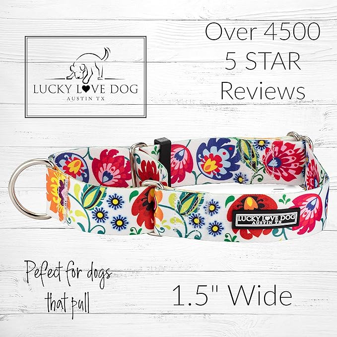 Lucky Love Dog Wide Martingale Dog Collar - No-Slip, Durable, & Soft Webbing 1.5 inch Martingale Collar for Dogs Male and Female - Ideal for Training & Walking, Stylish Ladybird Pattern, X-Large Size
