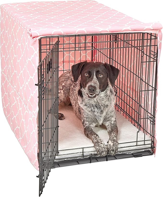 New World Pet Products Dog Crate Cover Featuring Teflon Fabric Protector, Dog Crate Cover Fits Midwest 36-Inch Dog Crates, Pink Designer Pattern