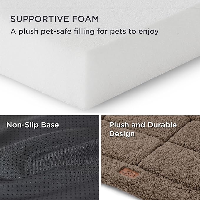 Bedsure Washable Dog Crate Bed for Large Dogs, Reversible Foam Floor Dog Mat, Lightweight Travel Flat Pet Beds for Indoor & Outdoor Dogs (35" x 23", Brown)