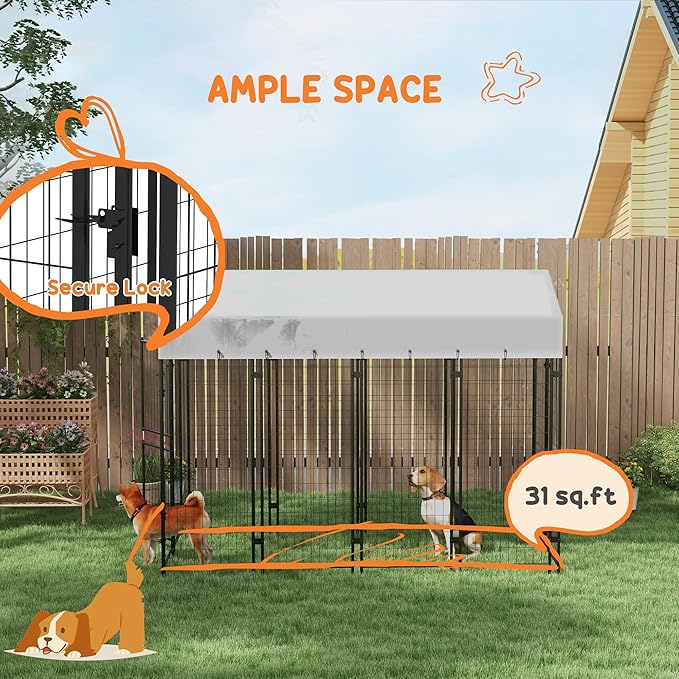 PawHut 7.8' x 6' Dog Kennel Outdoor with Waterproof Cover, Dog Playpen for Extra Large Dogs with Two Part Door Design, Silver