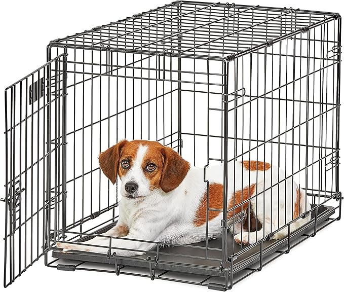 MidWest Homes for Pets Small Dog Crate | Midwest Life Stages 24' Folding Metal Dog Crate | Divider Panel, Floor Protecting Feet, Leak-Proof Dog Pan | 24L x 18W x 19H Inches, Small Dog Breed