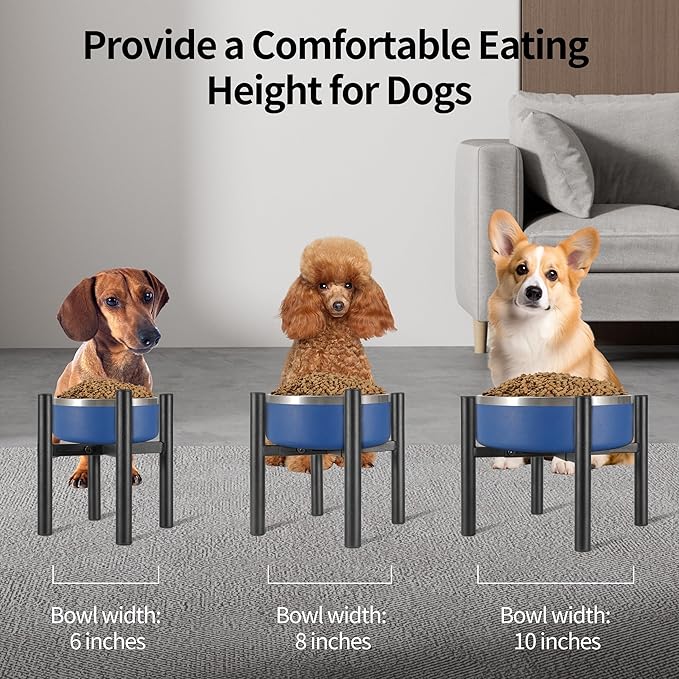 Single Dog Bowl Stand Raise 8" Tall - Without Bowls, Adjustable Wide 6-10" Lifted Pet Food Table,Dog Bowl Holder Elevated for Medium Small Dogs Breed (Anti-Slip)