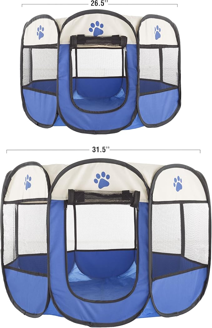 Pop-Up Pet Playpen - 26-Inch Indoor and Outdoor Dog Kennel with Carrying Bag - Portable Pet Enclosure for Dogs and Small Animals by PETMAKER (Blue)