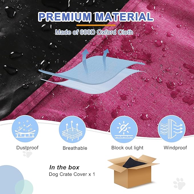 Deblue Heavy-Duty Dog Crate Cover, Privacy Pet Kennel Cover Universal Fits for 48 Inches Wire Cage, Polyester Crate Cover Fit for 1 2 3 Doors Crate (Pink)