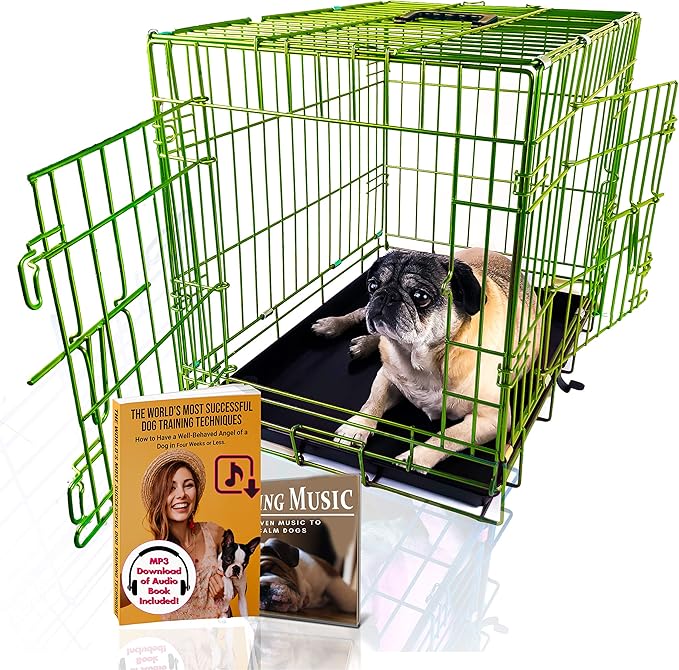 PET Expressions Luxury Colorful 24 Inch Foldable Dog Crate with 2 Doors | Free Training Ebook and Pet Calming Music | 3 Colors & 3
