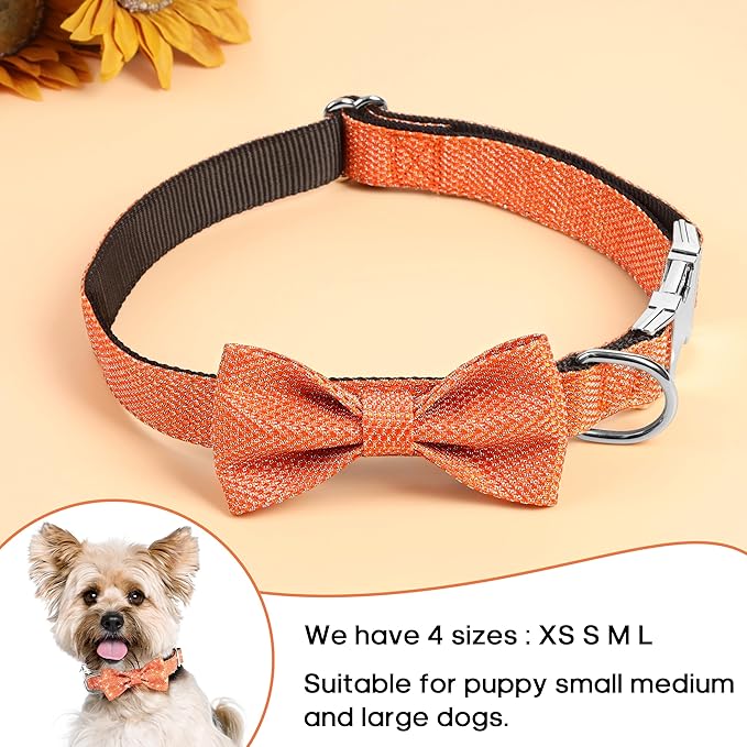 Dog Collar with Bow for Small Medium Large Dogs, Cute Bling Dog Bow Tie Collar with Metal Buckle, Soft & Durable for Medium Dogs Walking (Orange, M)