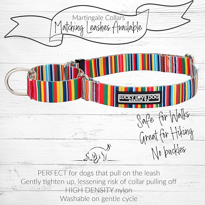Lucky Love Dog Martingale Dog Collar - Adjustable, No-Slip, Durable, & Soft Webbing Dog Collar for Male and Female Dogs Ideal for Training & Walking - Stylish Hippie Pattern, Large Size