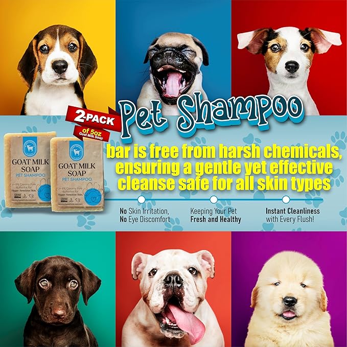 Honey Sweetie Acres 2-Pack All-Natural Pet Shampoo Bar with Fresh Goat Milk - Moisturizing Relief for Dry, Itchy Skin - Leaves A Fresh, Clean Scent - Eliminate Dirty Pet Odor, 5 oz Bar (2 Count)