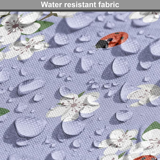 Ambesonne Floral Dog Crate Cover, Japanese Flowers Sakura Blossoms and Ladybugs on Soft Toned Background, Easy to Use Pet Kennel Cover for Medium Large Dogs, 48 Inch, Pale Ceil Blue White