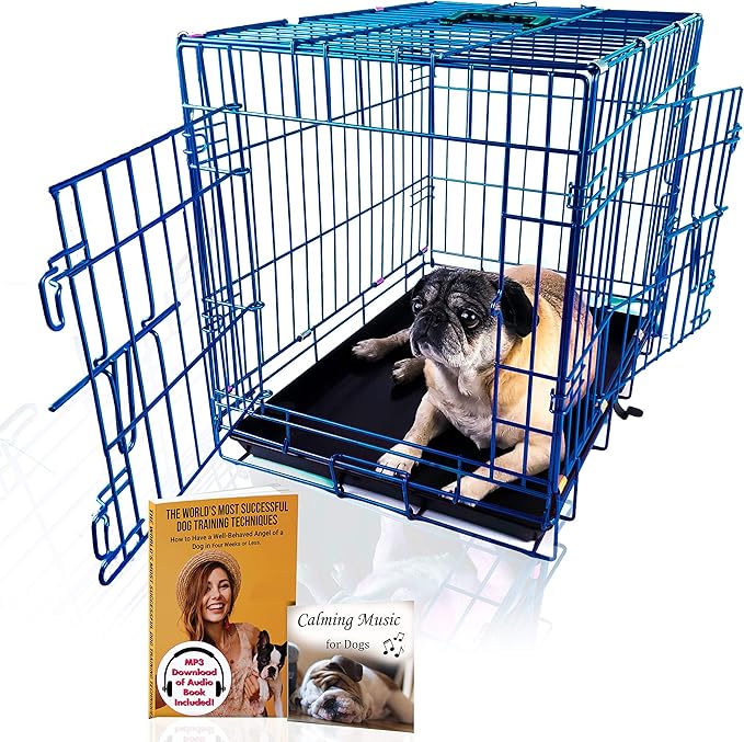 PET Expressions Luxury Colorful 24 Inch Foldable Dog Crate with 2 Doors | Free Training Ebook and Pet Calming Music | 3 Colors & 3
