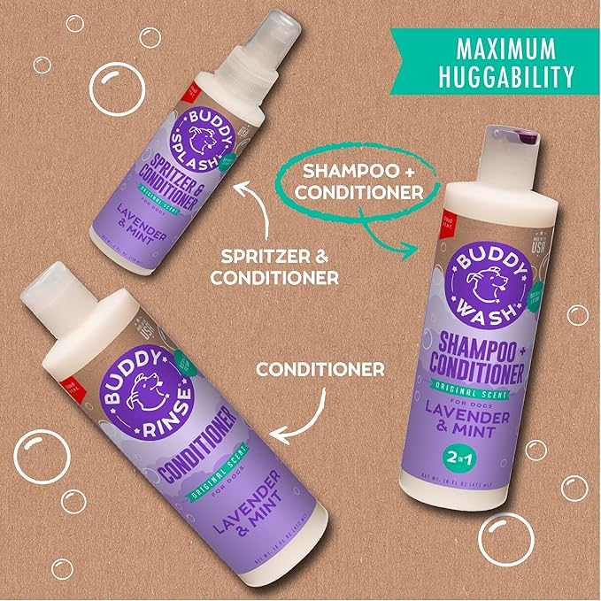 Buddy Grooming Wash 2 in 1 Dog Shampoo, Lavender & Mint, 16 oz. Bottle