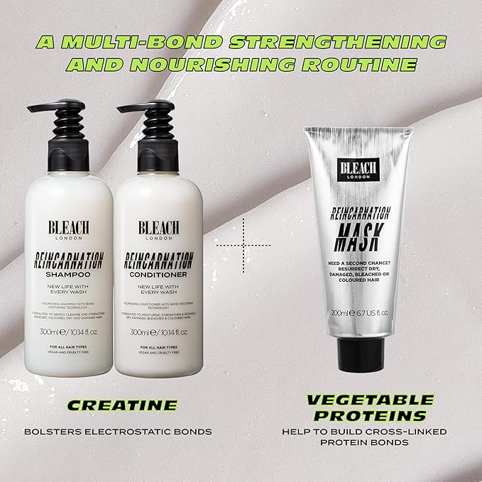 Bleach London Reincarnation Bond Restoring Shampoo: Strengthening Daily Shampoo for All Hair Types - Vegan & PETA-Approved - (300ml / 10.1oz)