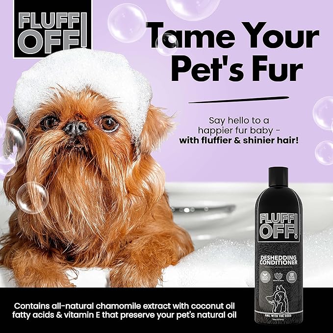 Fluff Off! by Girl With The Dogs, Natural Deshedding Dog & Cat Conditioner 16 Oz and Nasty Critter! Everyday Deep Cleaning Dog Shampoo 16 Oz