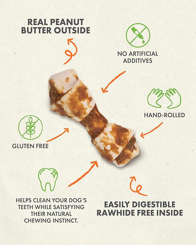 Canine Naturals Natural Peanut Butter Chew, Mini Knot - 12 Pack - 100% Rawhide Free and Collagen Free Dog Treats - Made with Real Peanut Butter - All-Natural and Easily Digestible