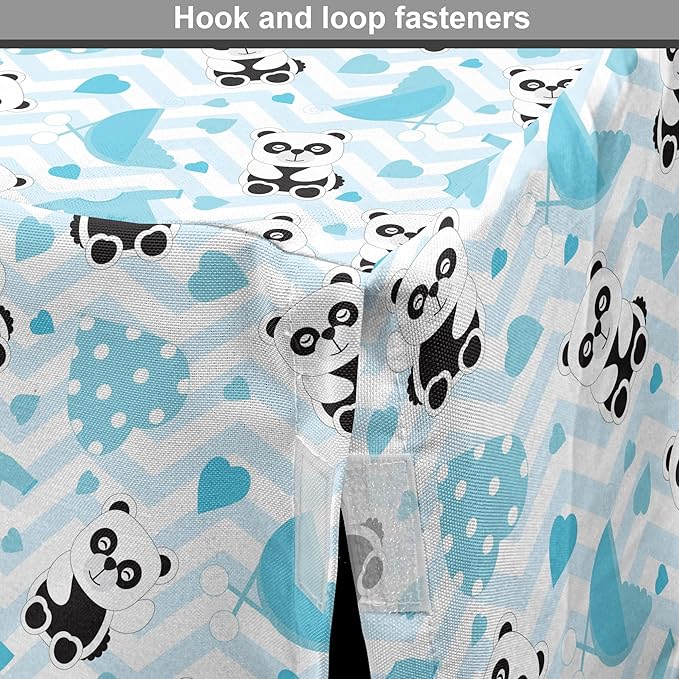 Lunarable Panda Dog Crate Cover, Chinese Bears with Stroller and Dotted Hearts on Chevron Background, Easy to Use Pet Kennel Cover for Medium Large Dogs, 42 Inch, Pale Blue Black Blue