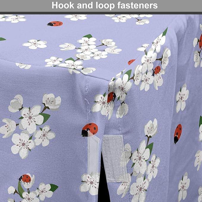 Ambesonne Floral Dog Crate Cover, Japanese Flowers Sakura Blossoms and Ladybugs on Soft Toned Background, Easy to Use Pet Kennel Cover for Medium Large Dogs, 42 Inch, Pale Ceil Blue White