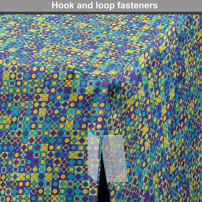 Lunarable Yellow and Blue Dog Crate Cover, Circles Squares and Triangles Mosaic Pattern with Dots Vibrant, Easy to Use Pet Kennel Cover for Medium Large Dogs, 48 Inch, Purple Sky Blue Yellow