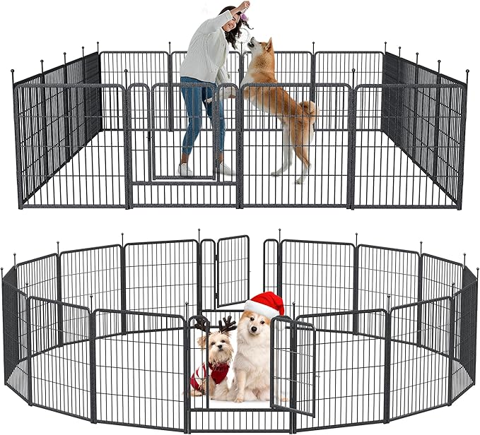 Mr IRONSTONE Dog Playpen with Anti-Rust Coating – 32" Height 16 Panels Portable & Foldable Indoor/Outdoor Pet Fence for Large, Medium, or Small Dogs – Durable Exercise Pen