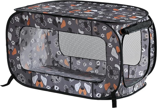 Beatrice Home Fashions Portable, Collapsible, Pop Up Kennel Travel Cat and Dog Crate, 40" L x 27" W x 27" H, Face of Love