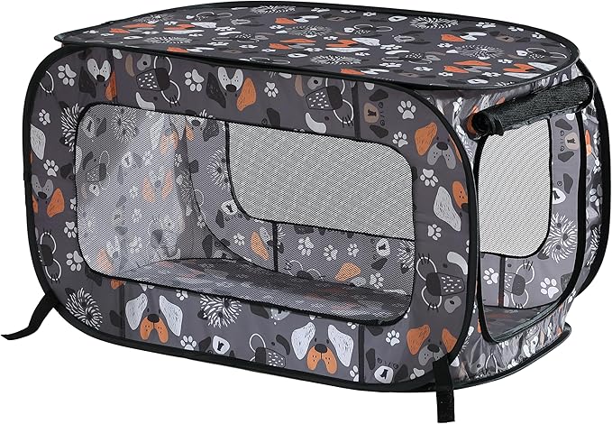 Beatrice Home Fashions Portable, Collapsible, Pop Up Kennel Travel Cat and Dog Crate, 36" L x 22" W x 22" H, Face of Love
