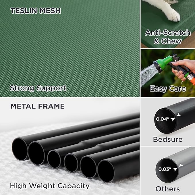 Bedsure Large Elevated Cooling Outdoor Dog Bed - Raised Dog Cots Beds for Large Dogs, Portable Indoor & Outdoor Pet Hammock Bed with Skid-Resistant Feet, Frame with Breathable Mesh, Green, 49 inches