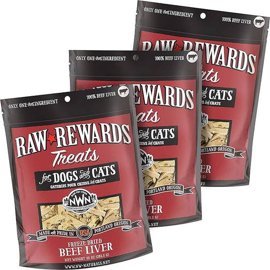 Northwest Naturals Raw Rewards Freeze-Dried Beef Liver Treats for Dogs and Cats - Bite-Sized Pieces - Healthy, 1 Ingredient, Human Grade Pet Food, All Natural - 10 Oz (Pack of 3)