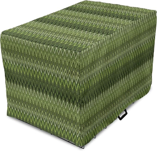 Lunarable Green Dog Crate Cover, Wavy Patterns with Triangular Shapes Abstract Zig Zag Motifs, Easy to Use Pet Kennel Cover for Medium Large Dogs, 48 Inch, Evergreen Olive Green