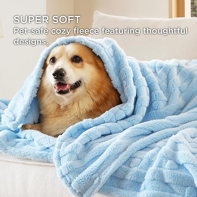 Bedsure Dog Blanket for Medium Dogs Washable - Soft Fluffy Puppy Blanket with Premium 300GSM Coral Fleece, Cozy Calming Cat Blankets for Indoor Cats, Fuzzy Pet Blanket for Kitten Doggy, Blue, 30x40IN