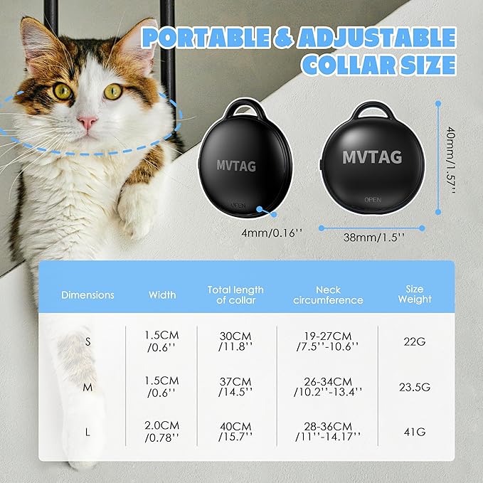 Cat Tracker GPS Collar No Monthly Fee, Real-Time Mini Pet Tracker for Small Medium Large Kittens, Reflective Waterproof Cat Tracking Collar with Bell, Indoor & Outdoor (Only for iOS)