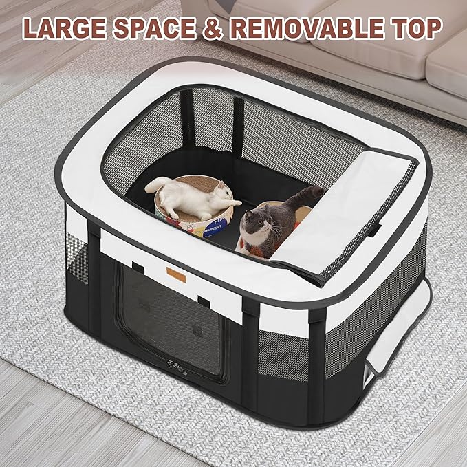 Dog Playpen - Foldable Cat Play Pens for Pubby, Kitten, Rabbit, Portable Pet Tent with Carring Bag for Indoor/Outdoor Travel Camping (Black-Medium)