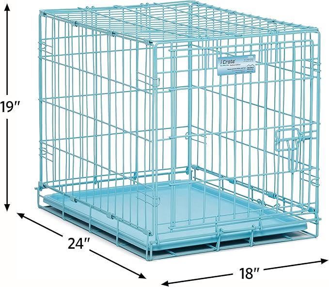 MidWest Homes for Pets iCrate Dog Crate Starter Kit | 24-Inch Dog Crate Kit Ideal for Small Dog Breeds (Weighing 13-25 Pounds) || Includes Dog Crate, Pet Bed, 2 Dog Bowls & Dog Crate Cover (Blue)