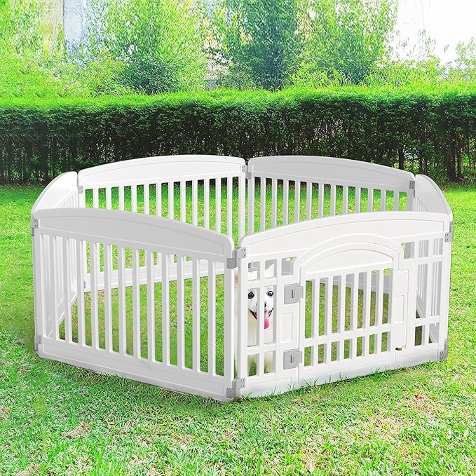 Dog Playpen 6-Panel 24" | Safe & Secure Indoor/Outdoor Pet Fence | Folding & Portable | 35 x 35 x 24IN, Ideal for Small to Medium Dogs | Easy to Clean （White）
