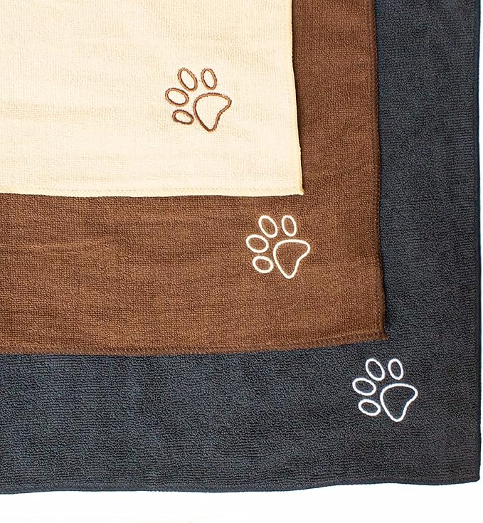 My Doggy Place - Super Absorbent Microfiber Towel - Dog Bathing Supplies - Microfiber Drying Towel - Washer Safe - Charcoal with Paw Print - 45 x 28 in - 2 Pack