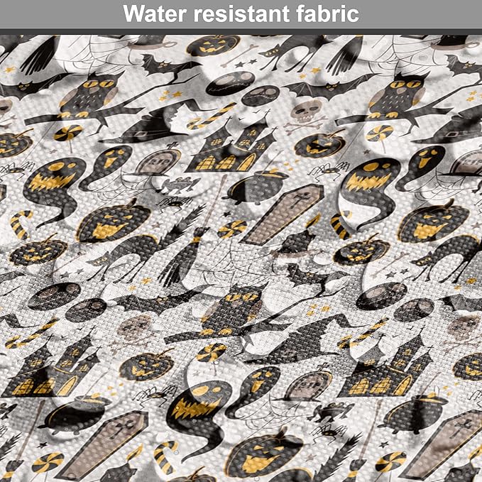 Lunarable Vintage Halloween Dog Crate Cover, Halloween Cartoon Jack o' Lantern Tombstone Skulls and Bones, Easy to Use Pet Kennel Cover for Medium Large Dogs, 36 Inch, Pale Grey