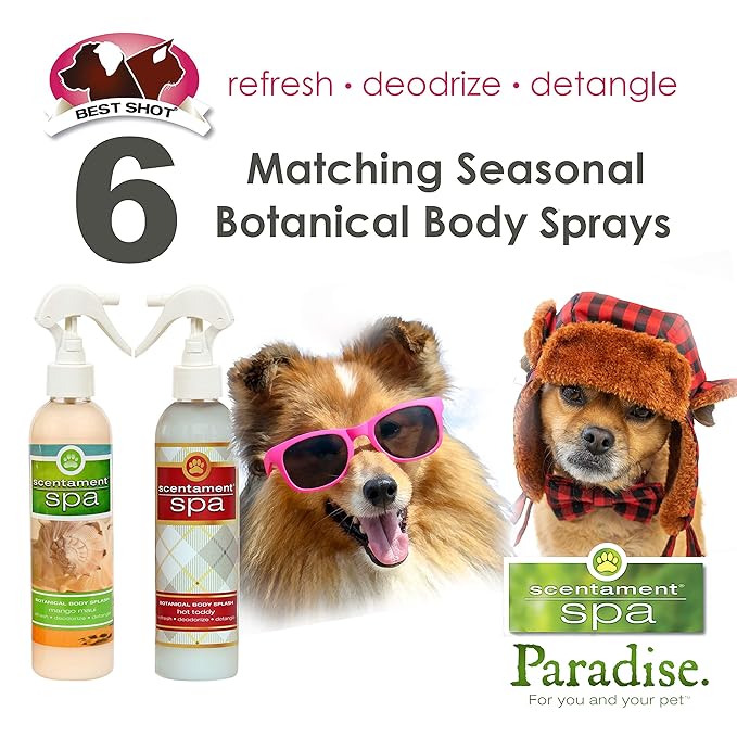Best Shot Scentament Spa Botanical Body Splash, Detangler Spray, Hypoallergenic Body Spray for Cat and Dog, Berry Amaretto, 8 Oz.