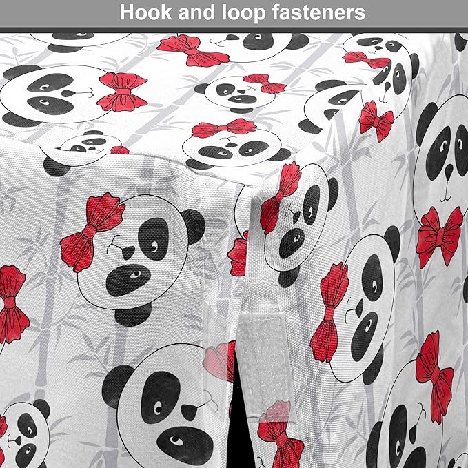 Lunarable Panda Dog Crate Cover, Funny Pattern of Asian Bear Animal in Romantic Bow Tie Cartoon Design, Easy to Use Pet Kennel Cover for Medium Large Dogs, 30 Inch, Pale Grey Black and Red